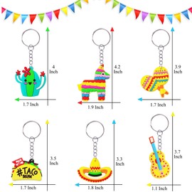 CiciBear 24 Pack Mexican Party Return Favors with Pinata, Hat, Cactus, Taco, Guitar and Maraca Keychains for Mexican Fiesta Party,Cinco De Mayo Party,Mexican Birthday Party,Fiesta Bachelorette Party