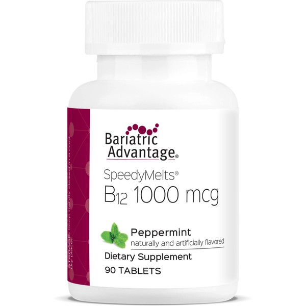 Bariatric Advantage B-12 Speedy Melts, Vitamin B12 1000 mcg Supplement, Fast Melting with 200 mcg of Folic Acid for Nutritional Support - Peppermint, 90 Count