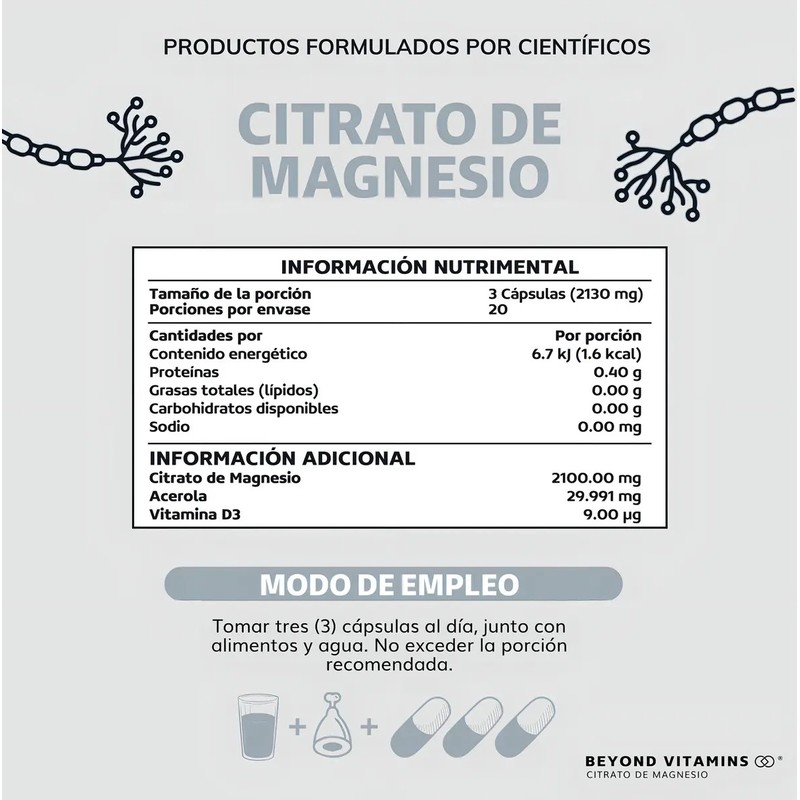 Beyond Vitamins Citrato De Magnesio 2100mg Con Acerola Y Vitamina