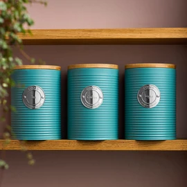 Cooks Professional Kitchen Storage Set | 3-Piece Ribbed with Bamboo Lids | Tea Coffee Sugar | Teal/Silver