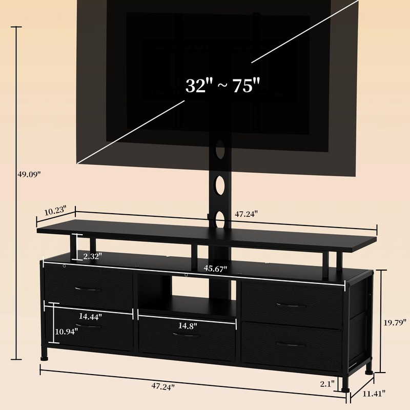 DrawXynth TV Stand with Mount for 32-75 Inch TVs, 47-inch