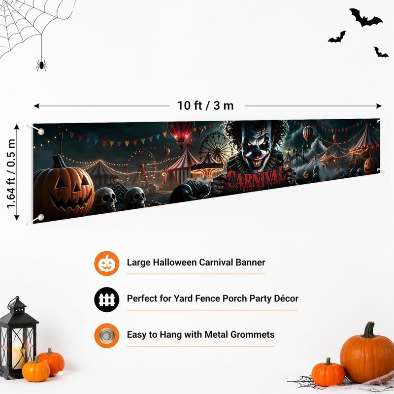 Halloween Carnival Banner, 118 x 19.7 Inch Dark Clown Circus