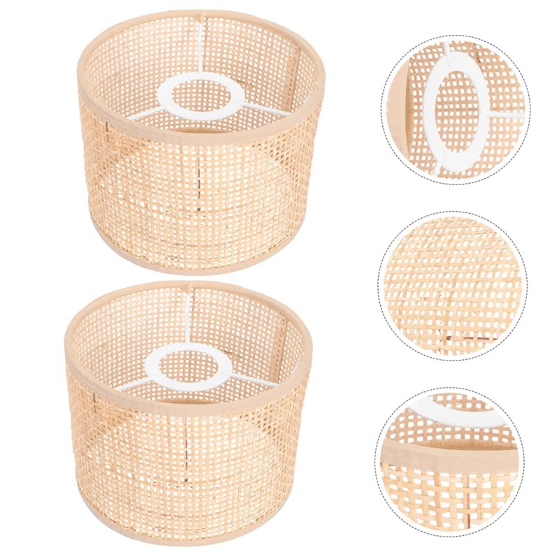 BIUDECO Decorative Rattan Lampshade Ceiling Light Covers 2pcs Woven Lamp
