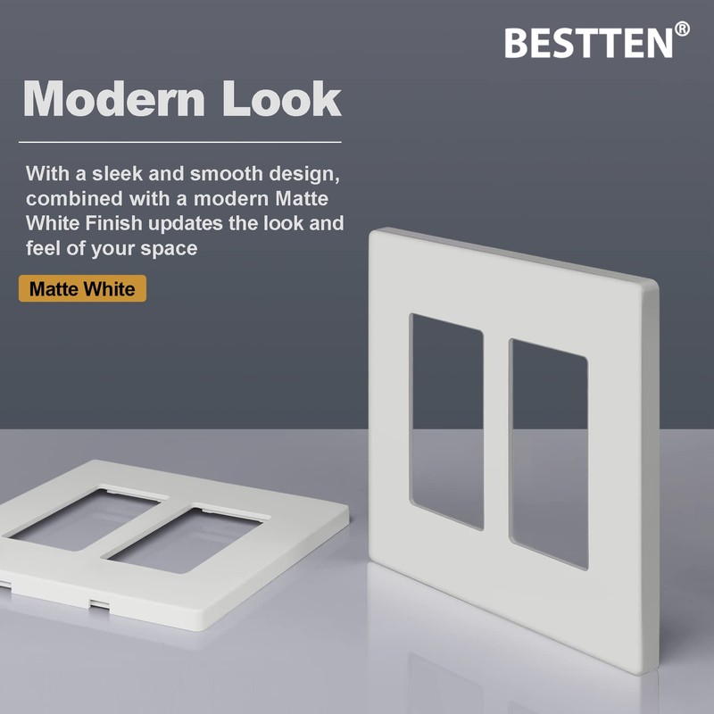 BESTTEN (5 Pack) USWP4 Matte White Series Screwless Wall Plate,
