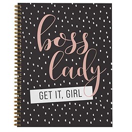 Softcover Boss Lady 8.5" x 11" Motivational Spiral Notebook/Journal, 120 College Ruled Pages, Durable Gloss Laminated Cover, Gold Wire-o Spiral. Made in the USA
