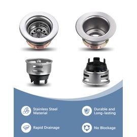 Sepaitek 2" Stainless Steel RV Sink Drain Strainer Basket, Prep Bar Sink Drain Assembly, Small Drain Fits 2-Inch or 2-1/2-Inch Openings