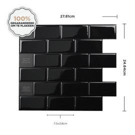 SMART TILES Peel and Stick Backsplash - 10 Sheets of 10.95" x 9.70" - 3D Adhesive Peel and Stick Tile Backsplash for Kitchen, Bathroom, Wall Tile, Subway Nero