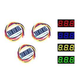 NOYITO - Voltímetro digital de CC de 0,28 pulgadas (0-100 V, 3 cables, 2 cables, comprobador de voltaje de batería, rojo, azul, amarillo, verde, cuatro colores, fuente de alimentación de 4,0-40 voltios, paquete de 3)
