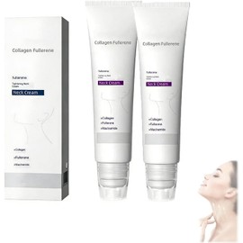 Crema mágica de colágeno y fullerenos para el cuello: tratamiento hidratante para el cuello con péptidos de colágeno, reduce las arrugas y la papada para masajes circulares (2PCS)