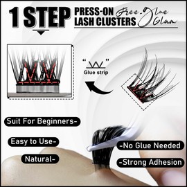 Self Adhesive Eyelashes No Glue Lash Clusters, HKKHZZ Press-on Lashes 10/12/14/16mm Individual Lash Extension Kit with Lash Tweezers, Self-adhesive False Eyelashes Natural DIY Eyelash Extension Kit