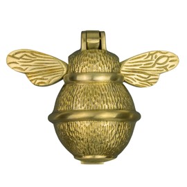 Gold Bee Door Knocker for Front Door | Polished Solid Brass Satin Brass Knockers with Strike Plate | UPVC | Bumblebee Front Door Furniture with a Unique Design (Satin Brass)