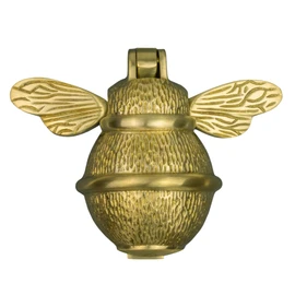 Gold Bee Door Knocker for Front Door | Polished Solid Brass Satin Brass Knockers with Strike Plate | UPVC | Bumblebee Front Door Furniture with a Unique Design (Satin Brass)