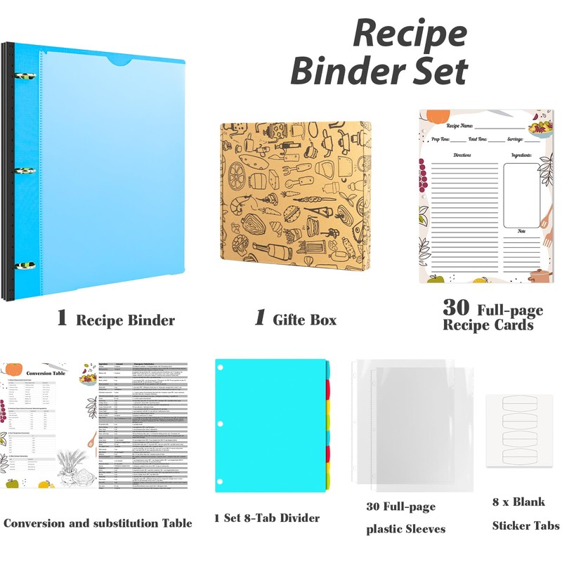 INFUN Telescoping Recipe Binder -Blue