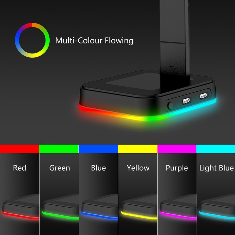 RGB Headphones Stand Dual USB Interface Headphone Holder Earphone Display