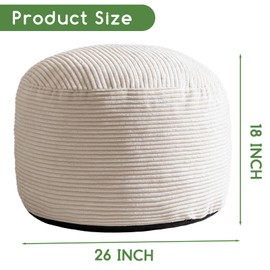HIGOGOGO Round Stuffed Pouf Ottoman, Corduroy Poufs with Foam Chunk Filling, Corduroy Pouf Foot Stool Storage Ottoman, 26 X 18 Floor Poufs Foot Rest for Living Room, Beige