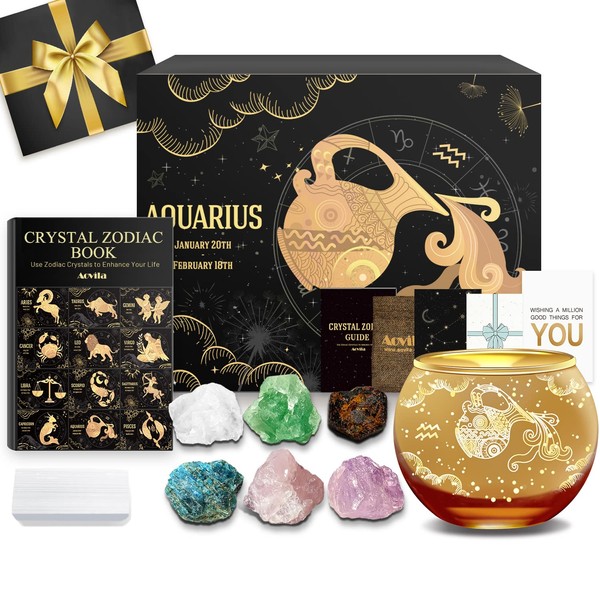 Aovila Aquarius Birthday Gifts for Women - Aquarius Candle Holder Crystals Birthstones Gifts Box Set - Zodiac Gifts Astrology Horoscope Gifts Birthday Gifts for Her Mother Sister Best Friends