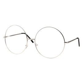 XXL Super Oversized Fashion Glasses Round Circle Frame Clear Lens Silver