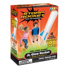Stomp Rocket Stomp Rocket Jr Glow Rocket Launcher for Kids - 4 Glow-in-The-Dark Rockets - Outdoor Fun Toy Gift for Boys & Girls - STEM Soft Foam Blaster Set Soars Up to 100 Feet - Ages 3 & Up