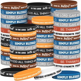 Ecation 48 Pcs Bible Verse Bracelets Bulk Scripture Bracelets Silicone Spiritual Inspirational Bracelets Faith Religious Bracelets Rubber Wristbands Christian Gifts for Teens Adults (Retro Color)