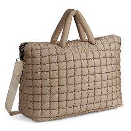 Quilted Duffle Bag for Travel, Large Puffer Duffel Weekender Bags Soft Gym Tote, Big Puffy Carry on Luggage Overnight Women (Khaki)