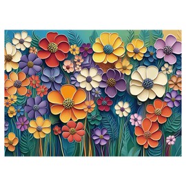 Colorful Flower Plant Puzzle 1000 Pieces for Adults, Spring Garden Floral Jigsaw Puzzle Nature, Vintage Paper Cut Art Puzzles