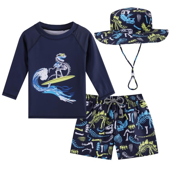 Baby Boys Swimsuit, 3-Piece Toddlers Swimsuit Trunk Long Sleeve Rashguard