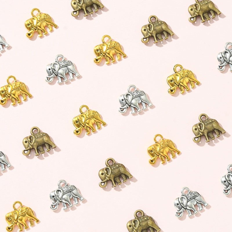 Ipotkitt 30Pcs/box Elephant Shape Alloy Charms Pendants Animal Charm Pendants