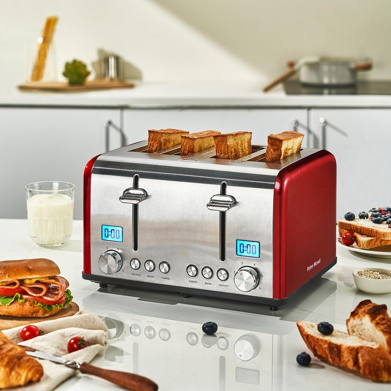 Roter Mond Countdown Stainless Steel 4 Slice Toaster with Bagel,