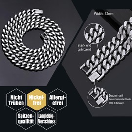 VEXXS Men's Curb Chain 10/12 mm, 18 Carat Gold-Plated Stainless Steel Cuban Chain, Flat Cuban Necklace, Men's Chain, Gold Chain for Men, Boys, Men's Jewellery Gift, 46-66 cm, Gold