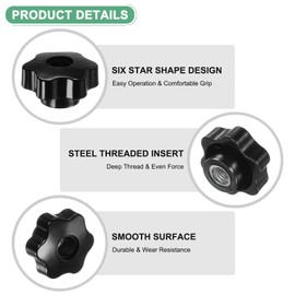 M METERXITY 8-Pack 6 Star Knobs, M12 Female Thread 48mm Hexagon Head Through Hole Clamping Grip Handles for Machinery/Electronic/Woodworking, Steel Screw-On Threaded Knob [Black]