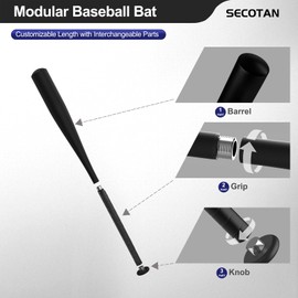 Secotan Modular Baseball Bat with Adjustable Length – Interchangeable parts for Customizable Fit – Converts from 28 Inch Bat to 17 Inch Short Bat – Versatile Design Aluminum Traning Bats (Matte Black)