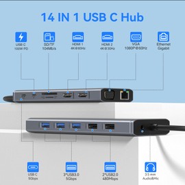 USB C Docking Station Dual Monitor HDMI for Dell HP, Laptop Docking Station Thunderbolt 3/4 Dock USB C Hub Multiport Adapter with 2 HDMI,VGA,Ethernet,5 USB,100W PD,SD/TF, Audio for Lenovo,Surface Go