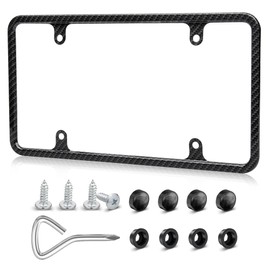 RED WOLF License Plate Frame Stainless Steel Without Obstruction Car License Plate Carbon Coated Fiber Never Rust Unbreakable with Screws 6 x 12 Inch Universal for Car Truck Van (1 Pack)