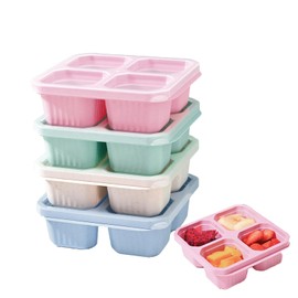 4Pack Snack Box, 4-Compartment Bento Box, Compartment Lunch Box, Reusable Lunch Boxes for Kids and Adults for School, Work, and Travel (Pink/Blue/Green/White)