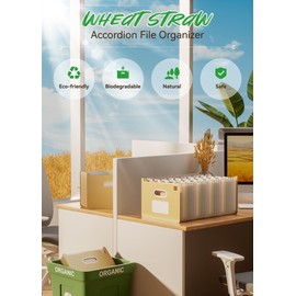 Accordion File Organizer, 26 Pockets Wheat Straw Expanding File Folders, Upright&Open Top, A-Z Bill Receipt Organizer, 100% BPA Free, Return to Nature, Healthy Living, Letter/A4 Size-Wheat Yellow