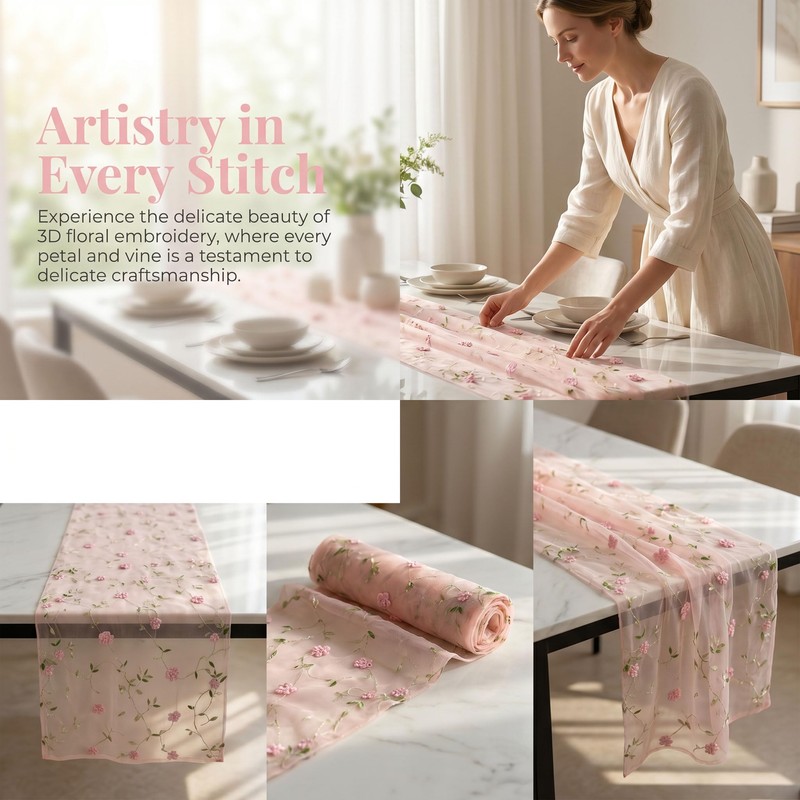 Boho Sheer Table Runner , Pink Tulle Table Runner with