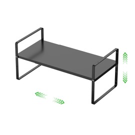 SOFRON Expandable Cabinet Storage Shelf, Stackable Organizer Rack for Kitchen Bathroom Pantry Spice Cupboard Countertop Home Office Desk, Heavy Duty, Black Large 1 PACK, 10.2 Inch Depth