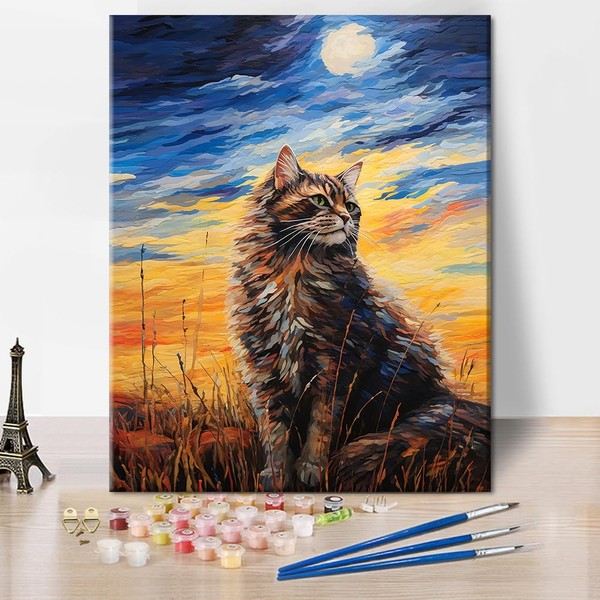 TISHIRON Cat Paint by Numbers for Adults Beginners Animal Melancholy