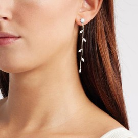 WOVEE Leaf Earrings Stud Chain Zirconia Marquise Cut Stud Earrings Silver Long Narrow Fine Design Women's Jewellery Gifts