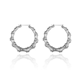 Bamboo Hoop Earrings Oversized Metal Gold Bamboo Earrings Hip Hop Chunky Silver Big Hoop Earrings Exaggerated Pride Outfits for Women-Silver/40MM