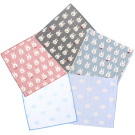 Cluster Gauze Handkerchief Set, Made in Japan, 100% Cotton, Four-layer Gauze, for Babies, Children, Nursery, Kindergarten, Elementary School, Quick Absorbent and Drying, Gentle on Skin, Gift, Mini