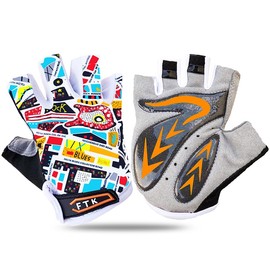 Kids Junior Cycling Gloves Fingerless Outdoor Sport Road Mountain Bike, Fit Boy Girl Youth Age 2-10, Gel Padding Bicycle Half Finger Pair S M L XL (Guitar with Letter, M)