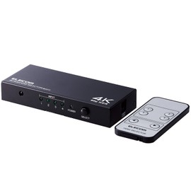 Elecom DH-SW4KP41BK HDMI Switcher, 4K 60 Hz (18 Gbps) 4 Inputs and 1 Output, Supports HDCP2.2, Manual Switching, AC Power Supply, Black