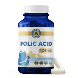 Vykee Nutrition Folic Acid Capsules - Supports Body Processes, Prenatal Health and Energy - Vitamin B9 Supplement for Women - Vegan, Non-GMO, Gluten Free - 1100 mcg, 120 Count