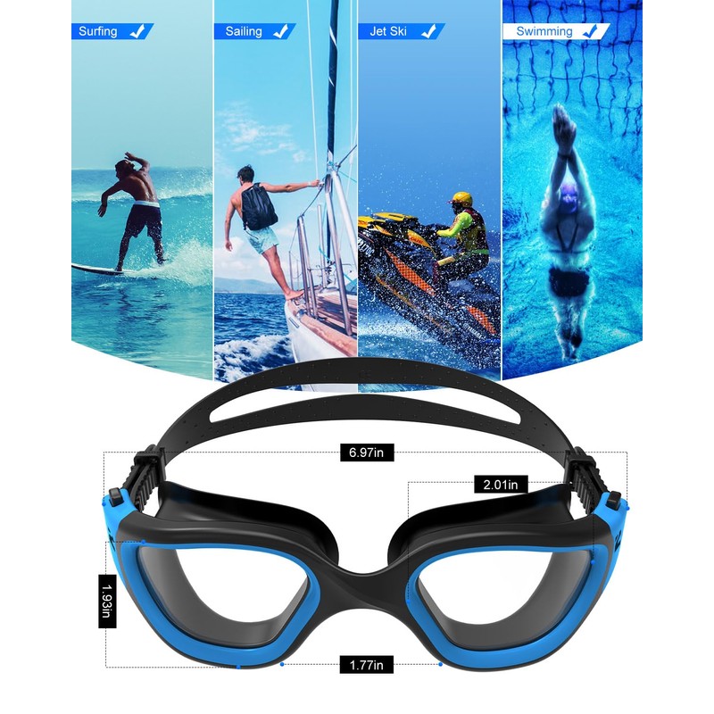 ZIONOR Optical Swimming Goggles G1 Leakproof (Black-Blue-300)