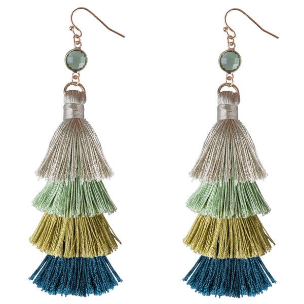 KELITCH Women Crystal Pearl Dangle Earrings Multi-Layers Tassel Drop Earrings