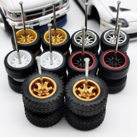 1/64 wheels and Tires Kit to Upgrade Mainline Diecast Model Cars, Premium Car Culture Real Riders Series, ABS and Rubber Material Detail-up Accessories 4 Standard 0.43In and 1 Off-Road 0.55In in A Box