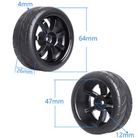 Hobbypark 4PCS OD 2.51"(64mm) RC Tires & Wheels Rims Sets with Foam Insert 12mm Hub for 1/10 Scale RC Vehicle On Road Touring Car Spare Parts