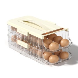 Egg Holder for Fridge, Egg Storage Automatic Rolling Egg Container for Refrigerator, Plastic Egg Dispenser, Stackable Eggs Organizer, Removable inner Tray Egg Accessories (Clear, 2 Rows - 2 Tiers)