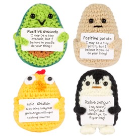 Mini Crochet Animals Gift Set, 4 Pack Positive Potato Bulk, Emotional Support Potato, Good Luck Gifts, Encouraging Gifts for Women, Funny Desk Decor